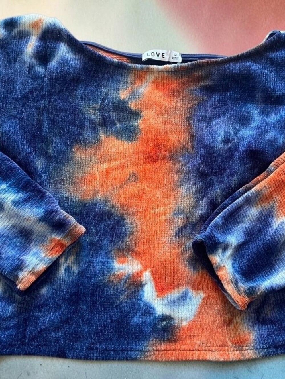 Love Women's Tie-Dye Crewneck Crop Sweater - Blue & Orange